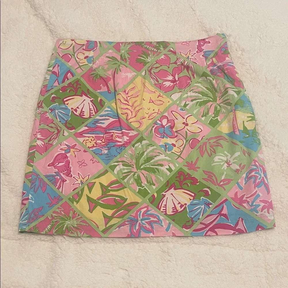 Tropical Print Skirt Pink Green Resort Vacation Summer Beach Outfit